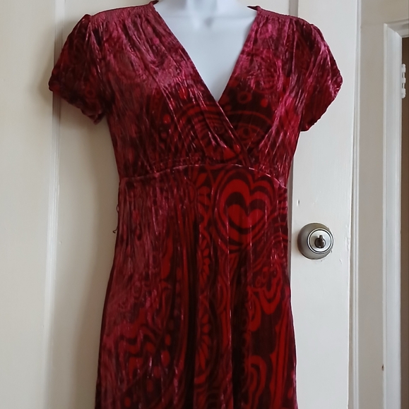 Vintage Red Velvet Maxi Dress Silk Blend Whimsigoth Burnout - Picture 5 of 15
